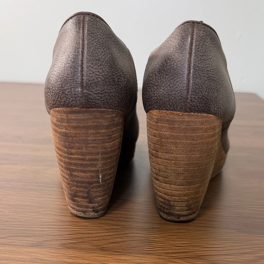 Dr. Scholls Harun Brown Faux Leather Wedge Booties Memory Foam‎ Shoes 7.5M